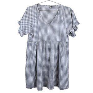 Madewell Ruffle Sleeve Babydoll Dress, Blue Gingham, Oversize Medium